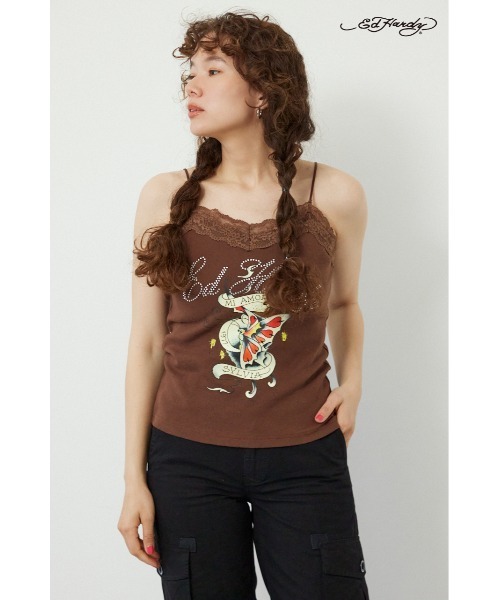 RODEO CROWNS WIDE BOWL（ロデオクラウンズワイドボウル）の「(Ed Hardy)レースキャミソール（キャミソール・レディース・ブラウン/ブラック/ライトピンク/オフホワイト・FREE）」の3枚目の写真