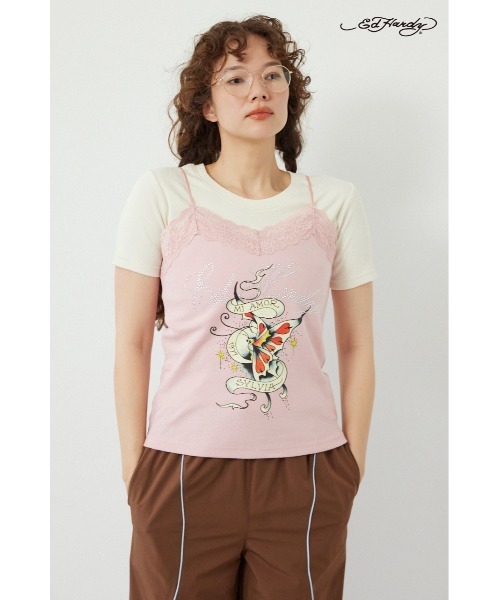 RODEO CROWNS WIDE BOWL（ロデオクラウンズワイドボウル）の「(Ed Hardy)レースキャミソール（キャミソール・レディース・ブラウン/ブラック/ライトピンク/オフホワイト・FREE）」の4枚目の写真