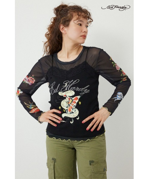 RODEO CROWNS WIDE BOWL（ロデオクラウンズワイドボウル）の「(Ed Hardy)レースキャミソール（キャミソール・レディース・ブラウン/ブラック/ライトピンク/オフホワイト・FREE）」の2枚目の写真