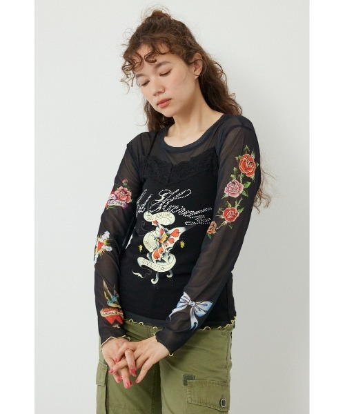 RODEO CROWNS WIDE BOWL（ロデオクラウンズワイドボウル）の「(Ed Hardy)レースキャミソール（キャミソール・レディース・ブラウン/ブラック/ライトピンク/オフホワイト・FREE）」の8枚目の写真