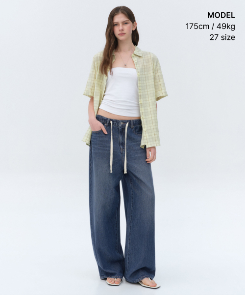 MUSINSA STANDARD WOMAN（ムシンサスタンダードウーマン）の「ウィメンズテンセルワイドバンディングデニムパンツ[ミディアムインディゴ]（デニムパンツ・レディース・その他・24/26/28/30）」の2枚目の写真