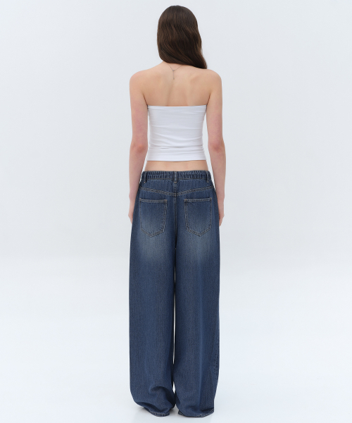 MUSINSA STANDARD WOMAN（ムシンサスタンダードウーマン）の「ウィメンズテンセルワイドバンディングデニムパンツ[ミディアムインディゴ]（デニムパンツ・レディース・その他・24/26/28/30）」の4枚目の写真