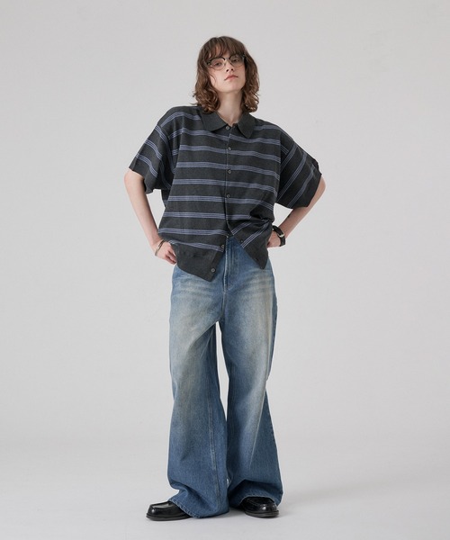 ONCILY(オンシェリー)の「MELLOW BORDER KNIT SHIRT / メロウボーダーニットシャツ(シャツ/ブラウス・メンズ・グレー系その他/チャコールグレー・SMALL/MEDIUM/LARGE)」の9枚目の写真