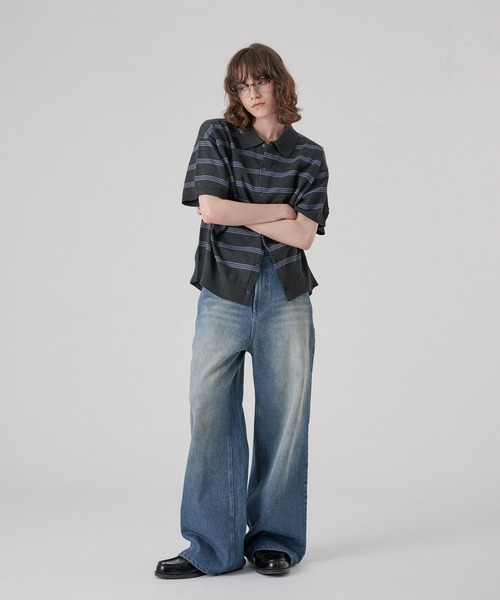 ONCILY(オンシェリー)の「MELLOW BORDER KNIT SHIRT / メロウボーダーニットシャツ(シャツ/ブラウス・メンズ・グレー系その他/チャコールグレー・SMALL/MEDIUM/LARGE)」の10枚目の写真