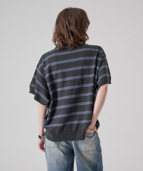 ONCILY(オンシェリー)の「MELLOW BORDER KNIT SHIRT / メロウボーダーニットシャツ(シャツ/ブラウス・メンズ・グレー系その他/チャコールグレー・SMALL/MEDIUM/LARGE)」の5枚目の写真