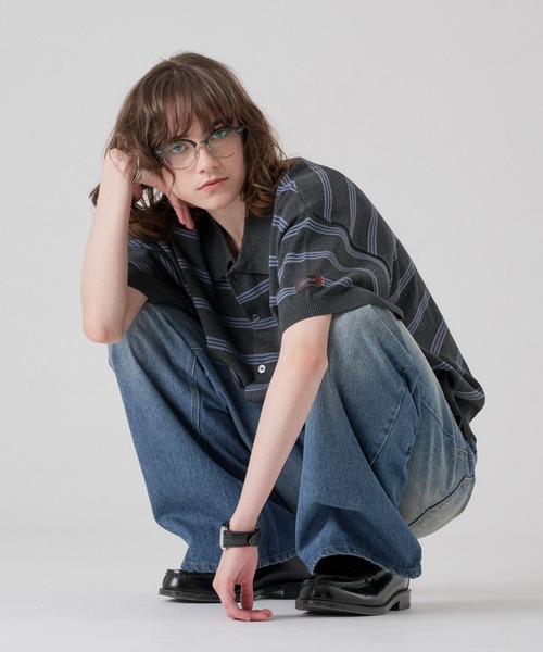 ONCILY(オンシェリー)の「MELLOW BORDER KNIT SHIRT / メロウボーダーニットシャツ(シャツ/ブラウス・メンズ・グレー系その他/チャコールグレー・SMALL/MEDIUM/LARGE)」の7枚目の写真