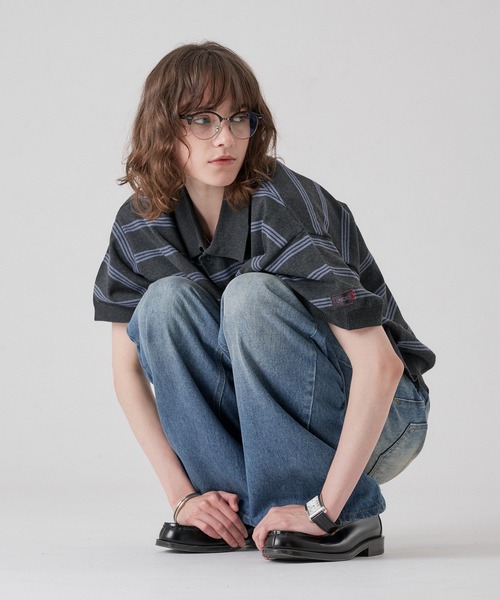 ONCILY(オンシェリー)の「MELLOW BORDER KNIT SHIRT / メロウボーダーニットシャツ(シャツ/ブラウス・メンズ・グレー系その他/チャコールグレー・SMALL/MEDIUM/LARGE)」の8枚目の写真