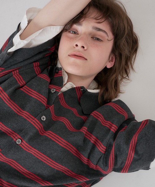 ONCILY(オンシェリー)の「MELLOW BORDER KNIT SHIRT / メロウボーダーニットシャツ(シャツ/ブラウス・メンズ・グレー系その他/チャコールグレー・SMALL/MEDIUM/LARGE)」の18枚目の写真