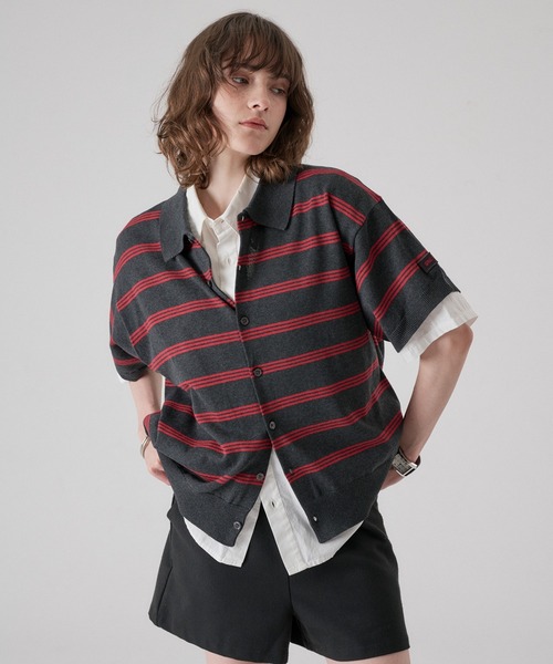 ONCILY(オンシェリー)の「MELLOW BORDER KNIT SHIRT / メロウボーダーニットシャツ(シャツ/ブラウス・メンズ・グレー系その他/チャコールグレー・SMALL/MEDIUM/LARGE)」の14枚目の写真