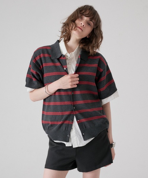 ONCILY(オンシェリー)の「MELLOW BORDER KNIT SHIRT / メロウボーダーニットシャツ(シャツ/ブラウス・メンズ・グレー系その他/チャコールグレー・SMALL/MEDIUM/LARGE)」の13枚目の写真