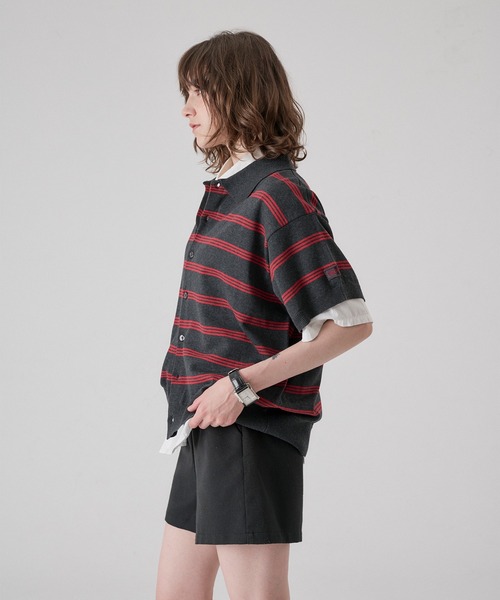 ONCILY(オンシェリー)の「MELLOW BORDER KNIT SHIRT / メロウボーダーニットシャツ(シャツ/ブラウス・メンズ・グレー系その他/チャコールグレー・SMALL/MEDIUM/LARGE)」の15枚目の写真