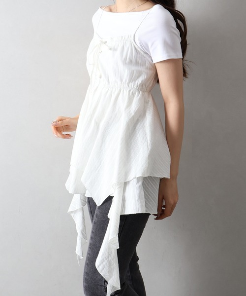 SpRay(スプレイ)の「【涼しげ透け感/レイヤード◎】カラミレースヘムキャミチュニック(チュニック・レディース・ブラック/オフホワイト・FREE)」の17枚目の写真