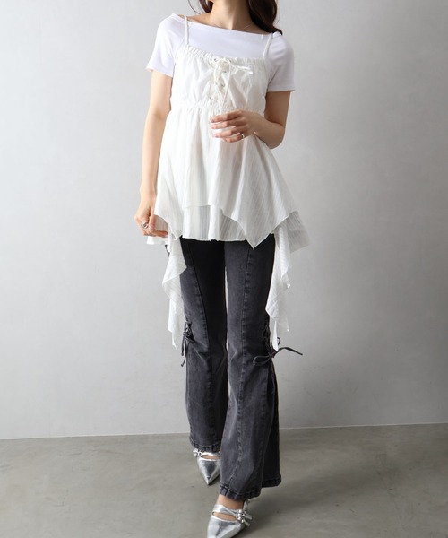 SpRay(スプレイ)の「【涼しげ透け感/レイヤード◎】カラミレースヘムキャミチュニック(チュニック・レディース・ブラック/オフホワイト・FREE)」の18枚目の写真