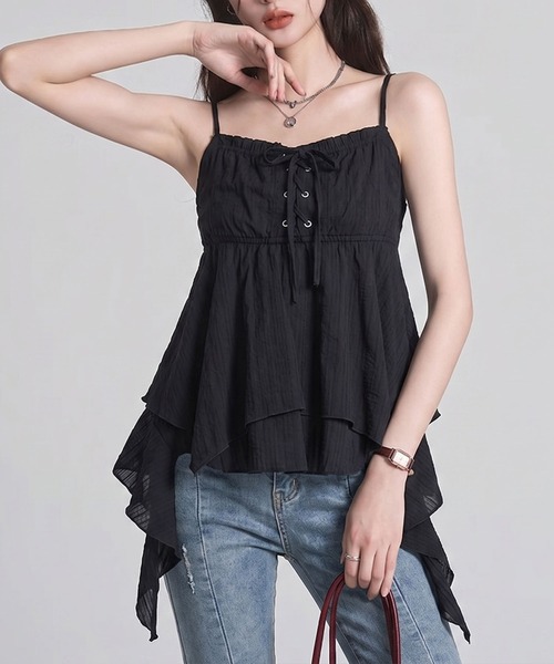 SpRay(スプレイ)の「【涼しげ透け感/レイヤード◎】カラミレースヘムキャミチュニック(チュニック・レディース・ブラック/オフホワイト・FREE)」の19枚目の写真
