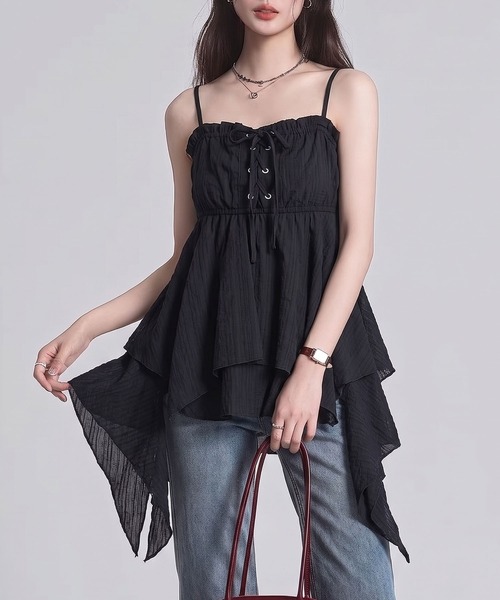 SpRay(スプレイ)の「【涼しげ透け感/レイヤード◎】カラミレースヘムキャミチュニック(チュニック・レディース・ブラック/オフホワイト・FREE)」の21枚目の写真