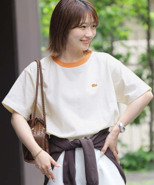 LACOSTE(ラコステ)の「《追加》別注【LACOSTE/ラコステ】リンガーTシャツ(Tシャツ/カットソー・レディース・アイボリー/ブラウン/ネイビー・36)」の1枚目の写真