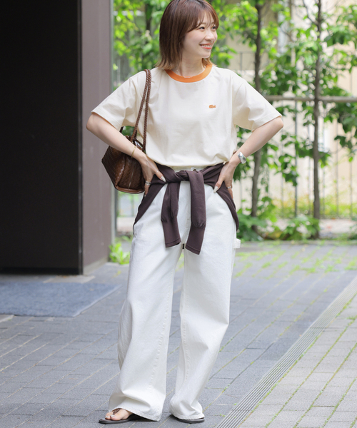LACOSTE(ラコステ)の「《追加》別注【LACOSTE/ラコステ】リンガーTシャツ(Tシャツ/カットソー・レディース・アイボリー/ブラウン/ネイビー・36)」の4枚目の写真