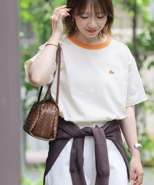 LACOSTE(ラコステ)の「《追加》別注【LACOSTE/ラコステ】リンガーTシャツ(Tシャツ/カットソー・レディース・アイボリー/ブラウン/ネイビー・36)」の8枚目の写真