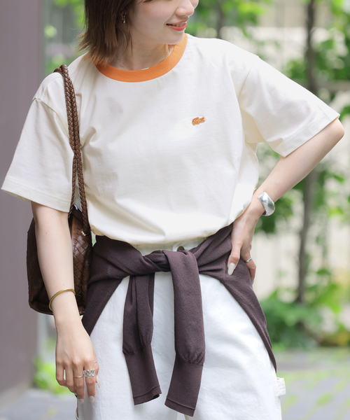 LACOSTE(ラコステ)の「《追加》別注【LACOSTE/ラコステ】リンガーTシャツ(Tシャツ/カットソー・レディース・アイボリー/ブラウン/ネイビー・36)」の9枚目の写真