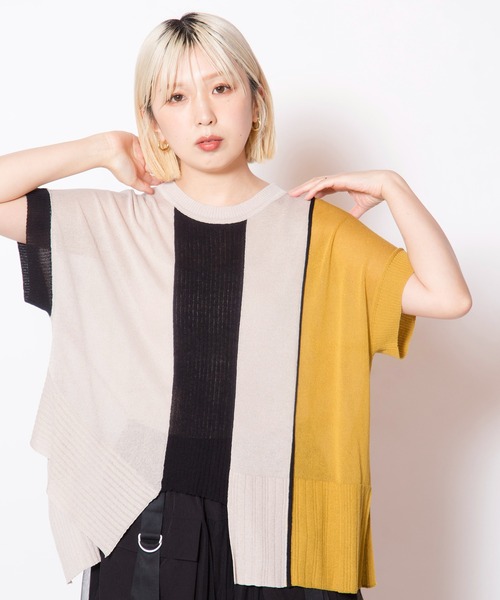 OSMOSIS（オズモーシス）の「配色アシンメトリーニットプルオーバー（ニット/セーター・レディース・ブルー/ブラック/ライトベージュ・ONE SIZE）」の13枚目の写真