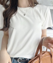 クロップド丈 Tシャツ 半袖 ショート丈 カットソー 無地 クルーネック トップス スッキリ見え カジュアル 夏