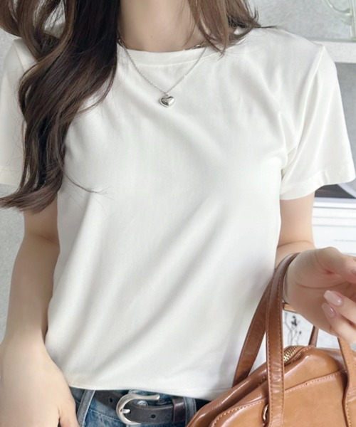 umune(ウムネ)の「クロップド丈 Tシャツ 半袖 ショート丈 カットソー 無地 クルーネック トップス スッキリ見え カジュアル 夏(Tシャツ/カットソー・レディース・杢グレー/ブラック/オフホワイト・FREE)」の1枚目の写真