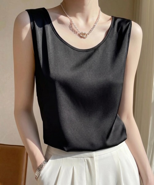 yuue' ( wear )(ユーイ)の「サテンノースリーブトップス/リラックスタンクトップ(タンクトップ・レディース・ホワイト/ベージュ/ブラック・L/M)」の14枚目の写真
