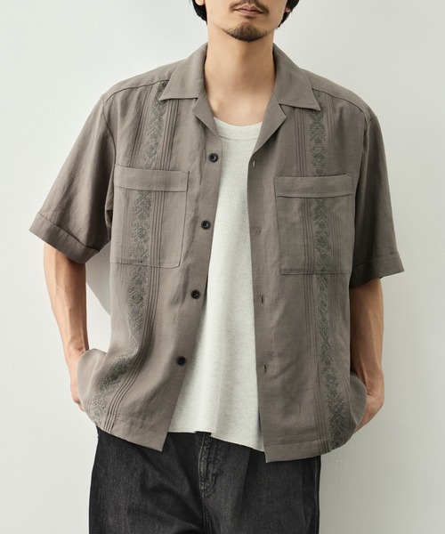 CITY TOKYO(シティトウキョウ)の「【CITY TOKYO/シティートーキョー】Linen cuba shirt(シャツ/ブラウス・メンズ・カーキ/アイボリー・2/1)」の5枚目の写真