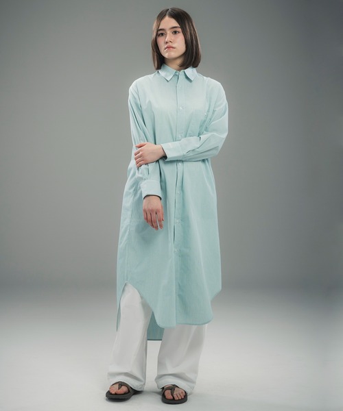 +phenix(プラスフェニックス)の「+phenix(プラスフェニックス)ROUND HEM SHIRT DRESS / ラウンドヘム シャツドレス(ワンピース・レディース・サックスブルー/ブルー/グリーン・M/L)」の7枚目の写真
