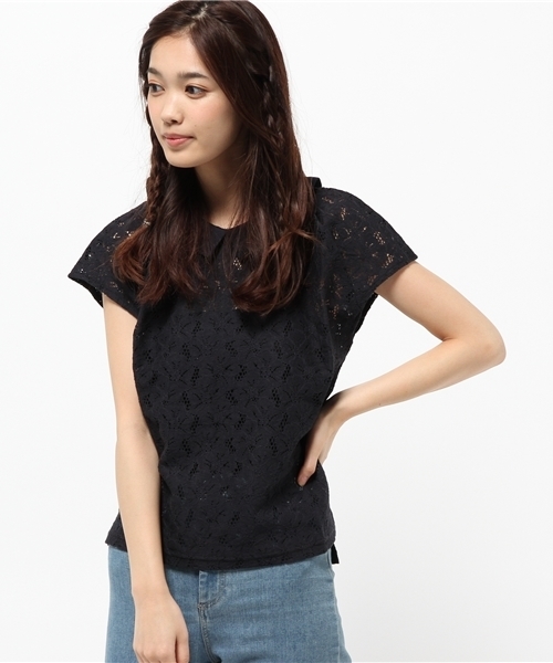 earth music&ecology（アースミュージックアンドエコロジー）の「【2016Summer】衿付きレースプルオーバー（Tシャツ/カットソー・レディース・オフホワイト/ブラック/ピンクベージュ/ネイビー・FREE）」の3枚目の写真