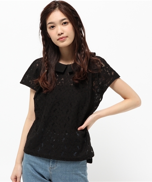 earth music&ecology（アースミュージックアンドエコロジー）の「【2016Summer】衿付きレースプルオーバー（Tシャツ/カットソー・レディース・オフホワイト/ブラック/ピンクベージュ/ネイビー・FREE）」の2枚目の写真
