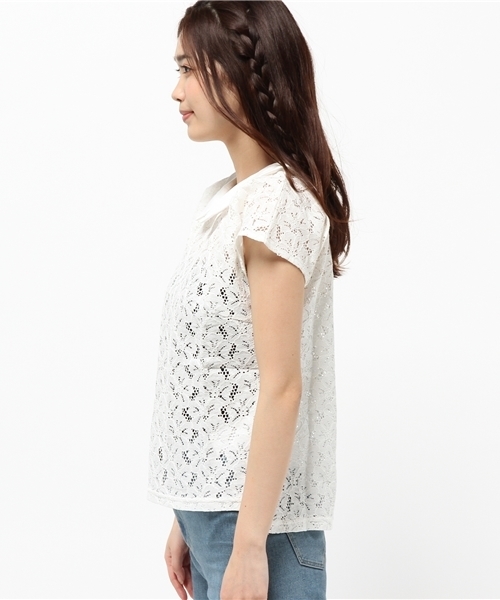 earth music&ecology（アースミュージックアンドエコロジー）の「【2016Summer】衿付きレースプルオーバー（Tシャツ/カットソー・レディース・オフホワイト/ブラック/ピンクベージュ/ネイビー・FREE）」の9枚目の写真