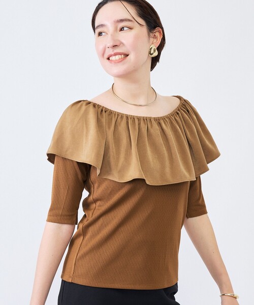 NOLLEY’S(ノーリーズ)の「ウォッシャブルフィブリルサテンドッキングフリルプルオーバー(Tシャツ/カットソー・レディース・ブラウン/チャコールグレー/ブラック・38)」の13枚目の写真