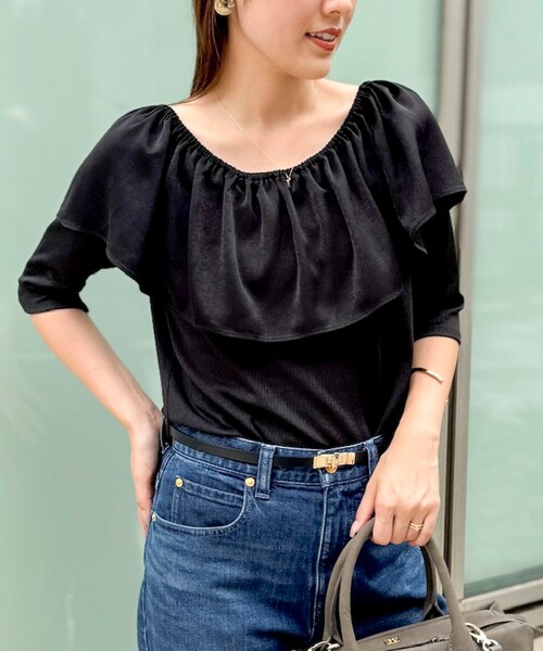 NOLLEY’S(ノーリーズ)の「ウォッシャブルフィブリルサテンドッキングフリルプルオーバー(Tシャツ/カットソー・レディース・ブラウン/チャコールグレー/ブラック・38)」の16枚目の写真