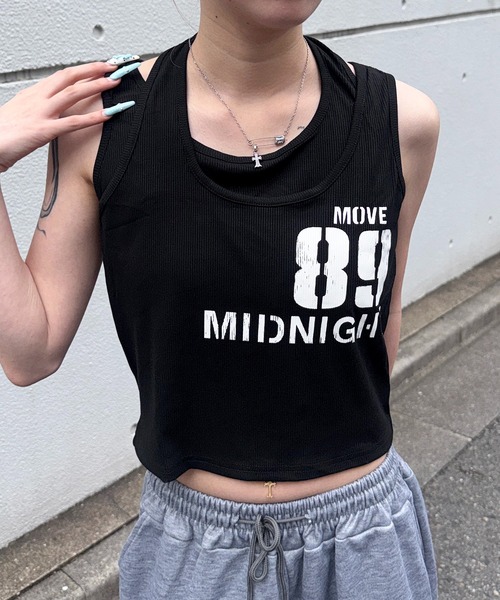 lilful(リルフル)の「【26年春夏新作】かすれレタリングロゴ フェイクレイヤード ホルターネックタンクトップ(タンクトップ・レディース・ホワイト/ブラック・M/S)」の17枚目の写真