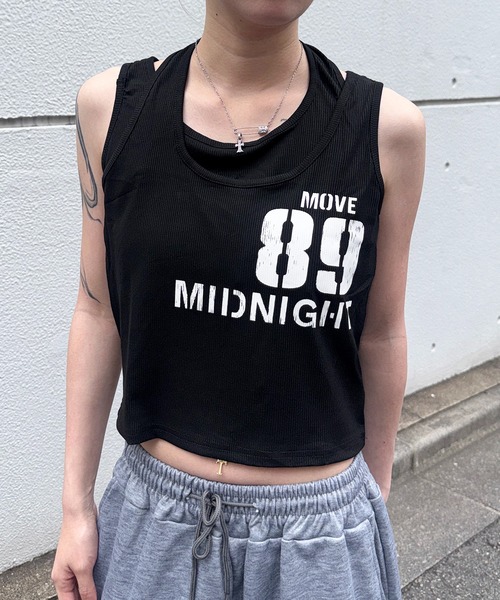 lilful(リルフル)の「【26年春夏新作】かすれレタリングロゴ フェイクレイヤード ホルターネックタンクトップ(タンクトップ・レディース・ホワイト/ブラック・M/S)」の18枚目の写真