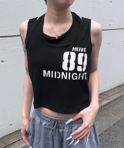 lilful(リルフル)の「【26年春夏新作】かすれレタリングロゴ フェイクレイヤード ホルターネックタンクトップ(タンクトップ・レディース・ホワイト/ブラック・M/S)」の19枚目の写真