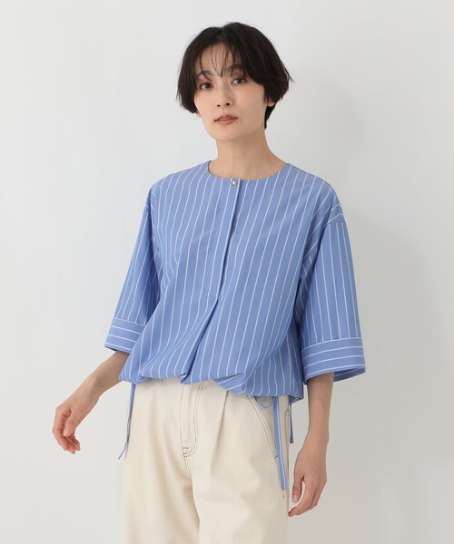 Afternoon Tea(アフタヌーンティー)の「【接触冷感 UVカット 吸水速乾 抗菌防臭】バンセルクール裾リボンブラウス(シャツ/ブラウス・レディース・ブルー・MEDIUM)」の1枚目の写真