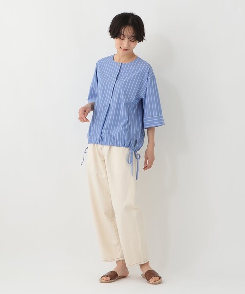 Afternoon Tea(アフタヌーンティー)の「【接触冷感 UVカット 吸水速乾 抗菌防臭】バンセルクール裾リボンブラウス(シャツ/ブラウス・レディース・ブルー・MEDIUM)」の4枚目の写真