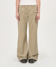 Mini Pocket Boots Cut Cotton Pants (Beige)