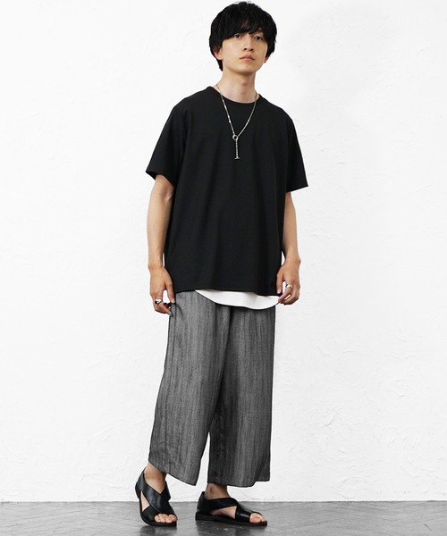 MinoriTY(マイノリティ)の「【MinoriTY】選べるサマーメランジワイドパンツ メンズ 夏服 薄手生地 涼しげ(その他パンツ・メンズ・ブラック/ブルー系その他/ブラック系その他/ブルー・L/M)」の9枚目の写真