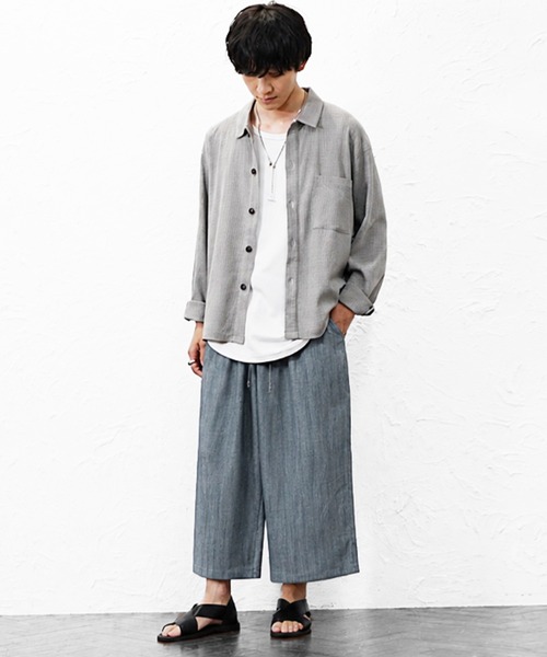 MinoriTY(マイノリティ)の「【MinoriTY】選べるサマーメランジワイドパンツ メンズ 夏服 薄手生地 涼しげ(その他パンツ・メンズ・ブラック/ブルー系その他/ブラック系その他/ブルー・L/M)」の13枚目の写真