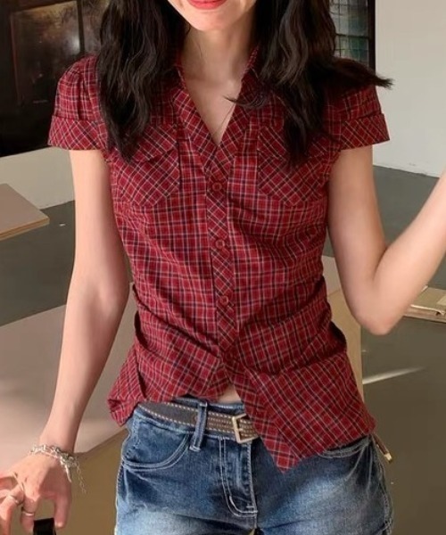 Vipoa(ヴィポア)の「Vintage red checked tight shirt(シャツ/ブラウス・レディース・レッド・FREE)」の15枚目の写真