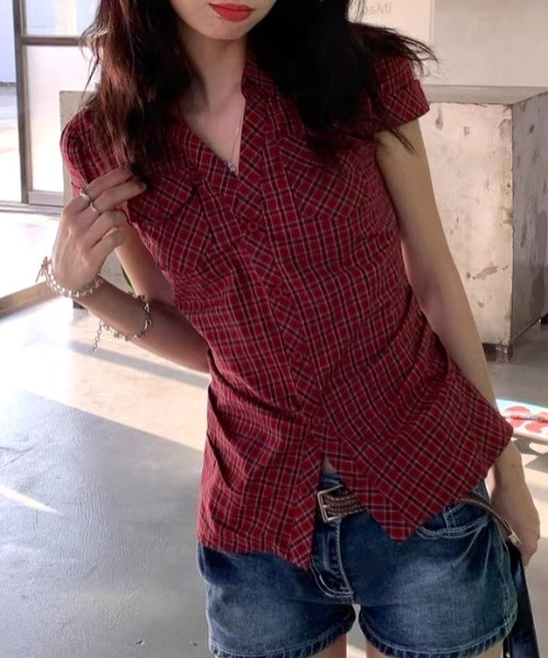 Vipoa(ヴィポア)の「Vintage red checked tight shirt(シャツ/ブラウス・レディース・レッド・FREE)」の13枚目の写真
