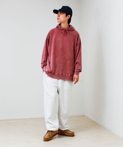 GLOSTER（グロスター）の「【ロンT以上、パーカー未満】ケミカル加工 フードロンT（パーカー・メンズ・ブラック/オリーブ/バーガンディー/パープル/ホワイト・M/L）」の6枚目の写真