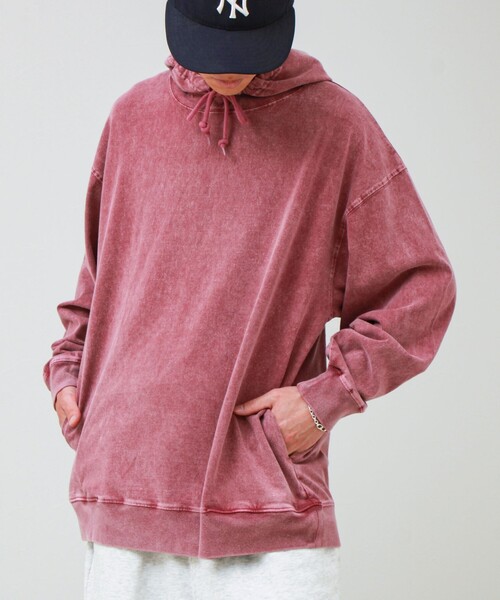 GLOSTER（グロスター）の「【ロンT以上、パーカー未満】ケミカル加工 フードロンT（パーカー・メンズ・ブラック/オリーブ/バーガンディー/パープル/ホワイト・M/L）」の10枚目の写真