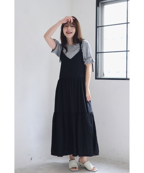FMiBL(ファミル)の「ティアードキャミワンピース(Tシャツ/カットソー・レディース・ブラック/ホワイト・FREE)」の1枚目の写真