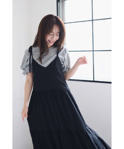 FMiBL(ファミル)の「ティアードキャミワンピース(Tシャツ/カットソー・レディース・ブラック/ホワイト・FREE)」の11枚目の写真