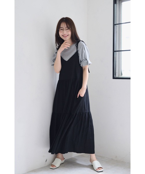 FMiBL(ファミル)の「ティアードキャミワンピース(Tシャツ/カットソー・レディース・ブラック/ホワイト・FREE)」の4枚目の写真