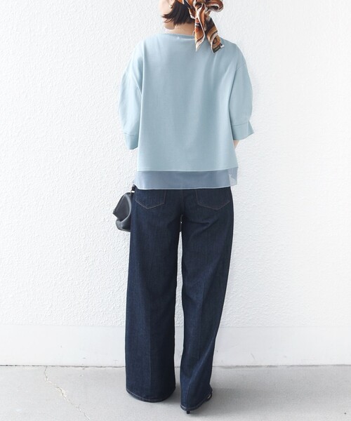 SHIPS(シップス)の「〈手洗い可能〉シアー コンビ 袖 タック デザイン プルオーバー(Tシャツ/カットソー・レディース・ナチュラル/ライトブルー/ブラック・ONE SIZE)」の18枚目の写真